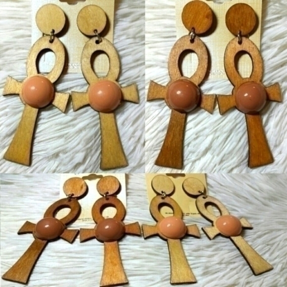 ☄Wooden Life Ankh Earthly Earrings
